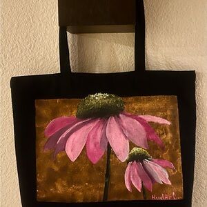 Floral Hand Painted Canvas Tote Bag with zipper by KudArt